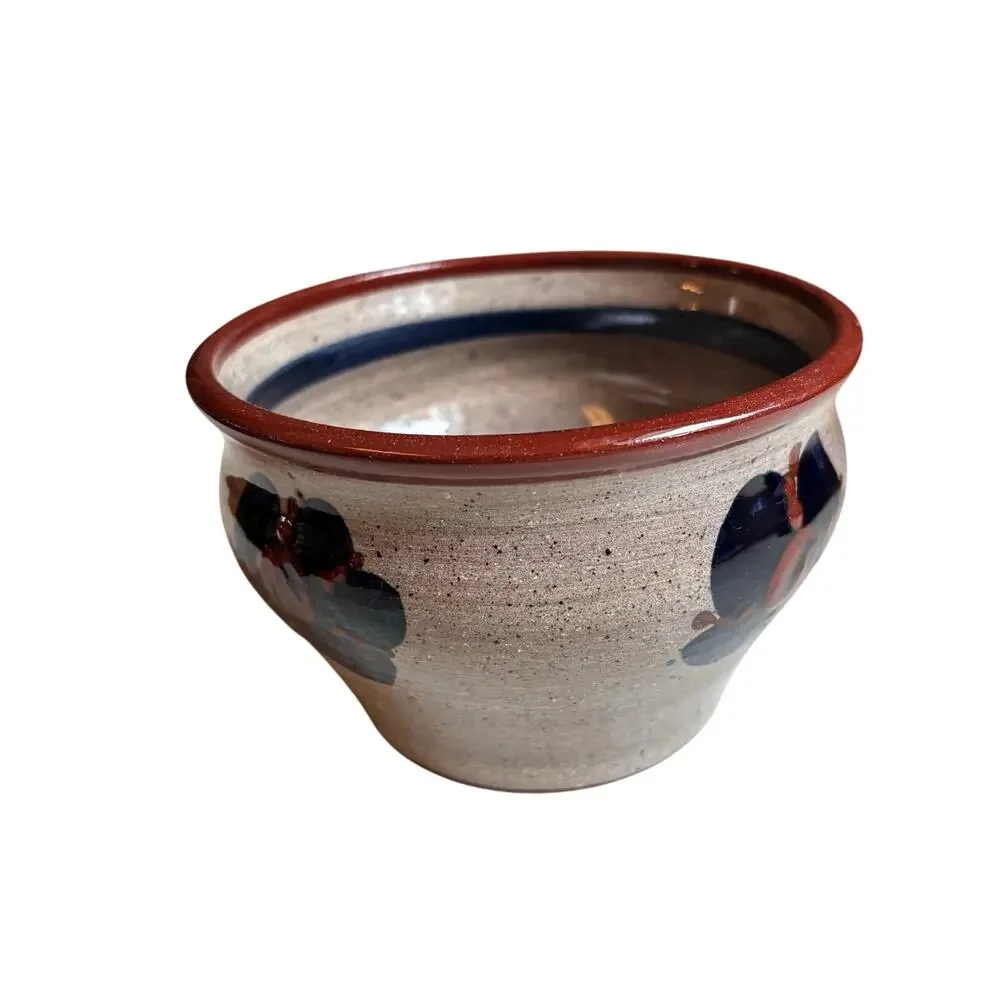 Studio pottery small bowl unique gray brown blue signed farmhouse primitive